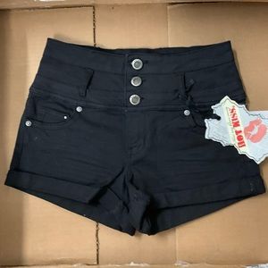 Black denim shorts